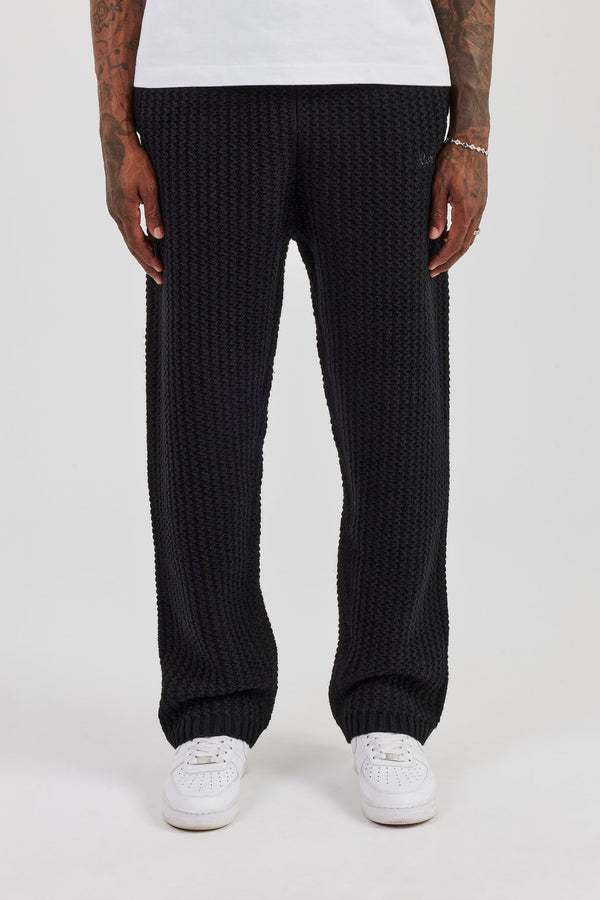 Knitted Sports Rib Jogger - Black