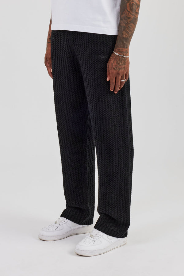 Knitted Sports Rib Jogger - Black
