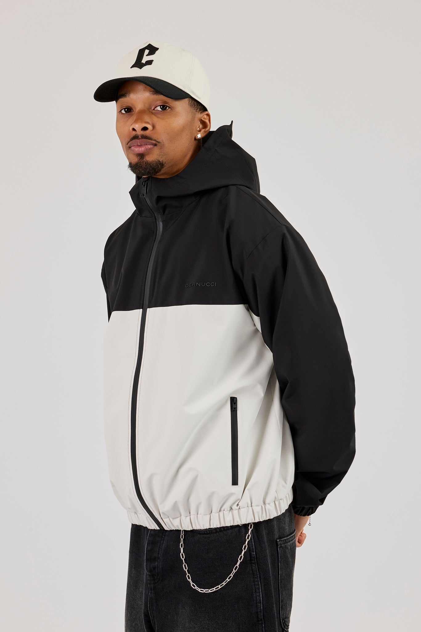 Nylon Contrast Windbreaker - Black