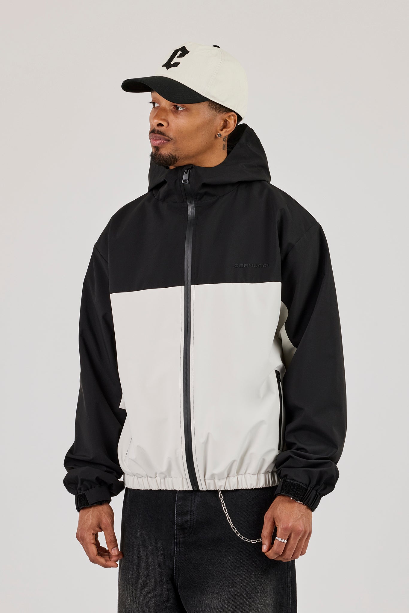 Nylon Contrast Windbreaker - Black