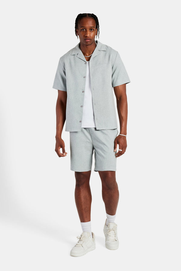 Striped Button Front Revere Shirt & Short Set