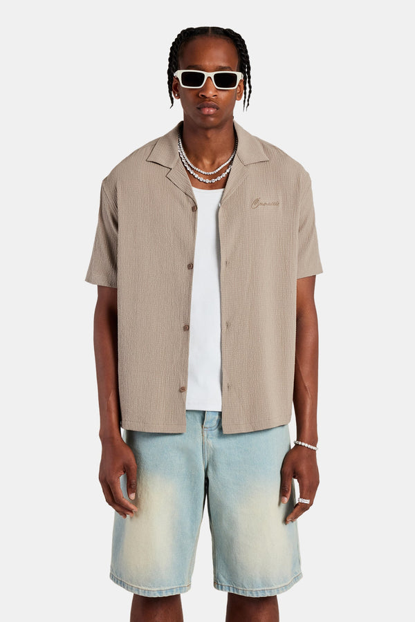 Textured Revere Shirt - Stone