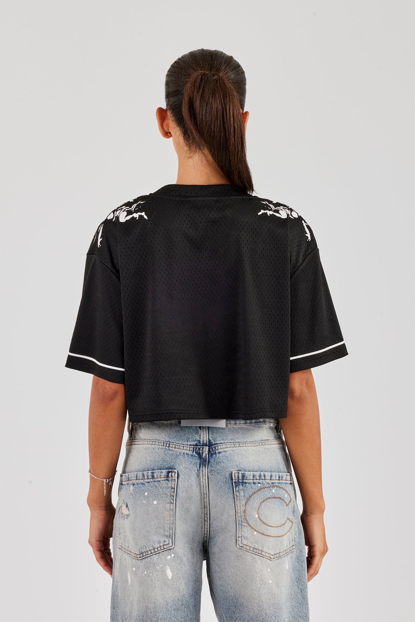 86 Cropped Mesh Top - Black