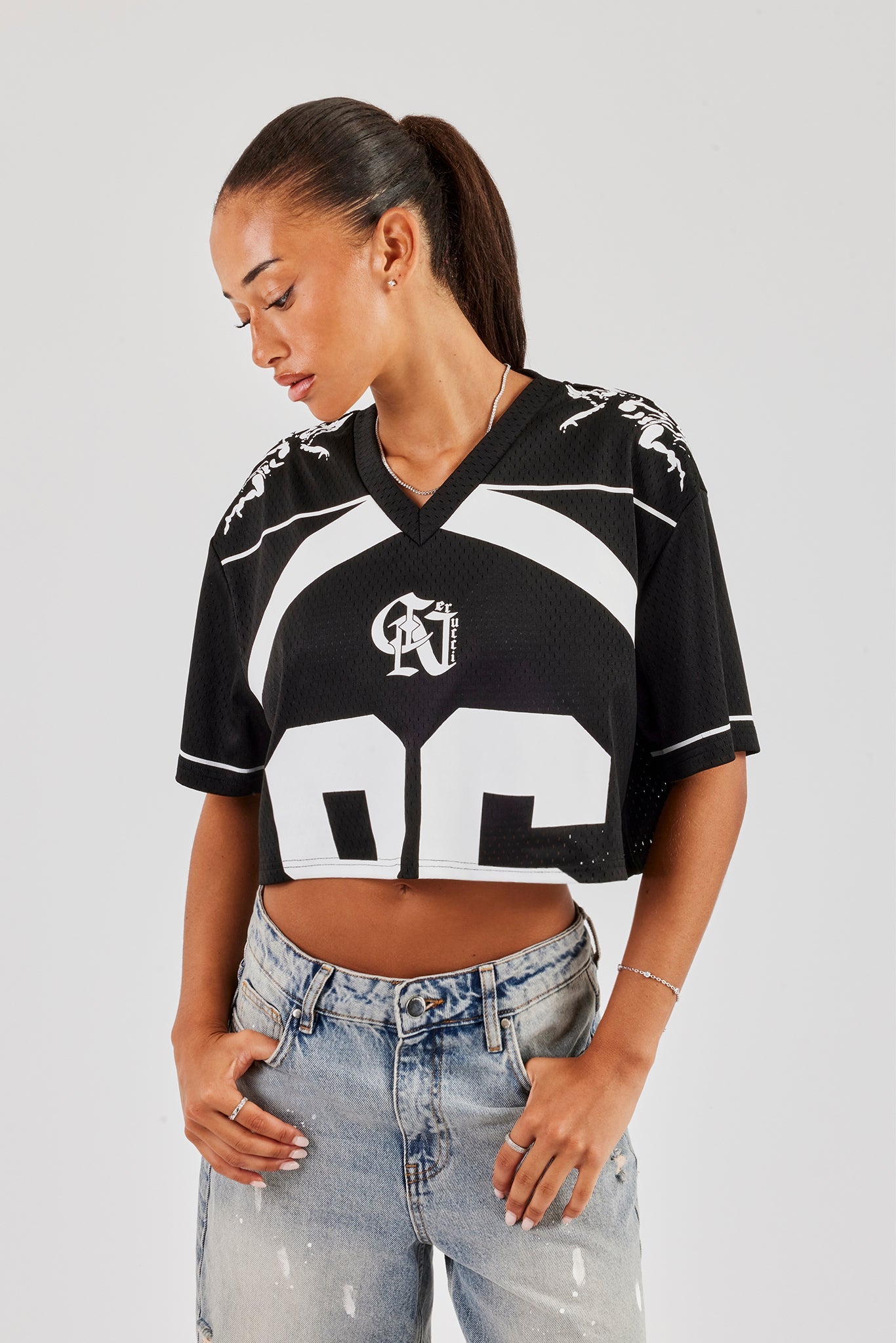 86 Cropped Mesh Top - Black