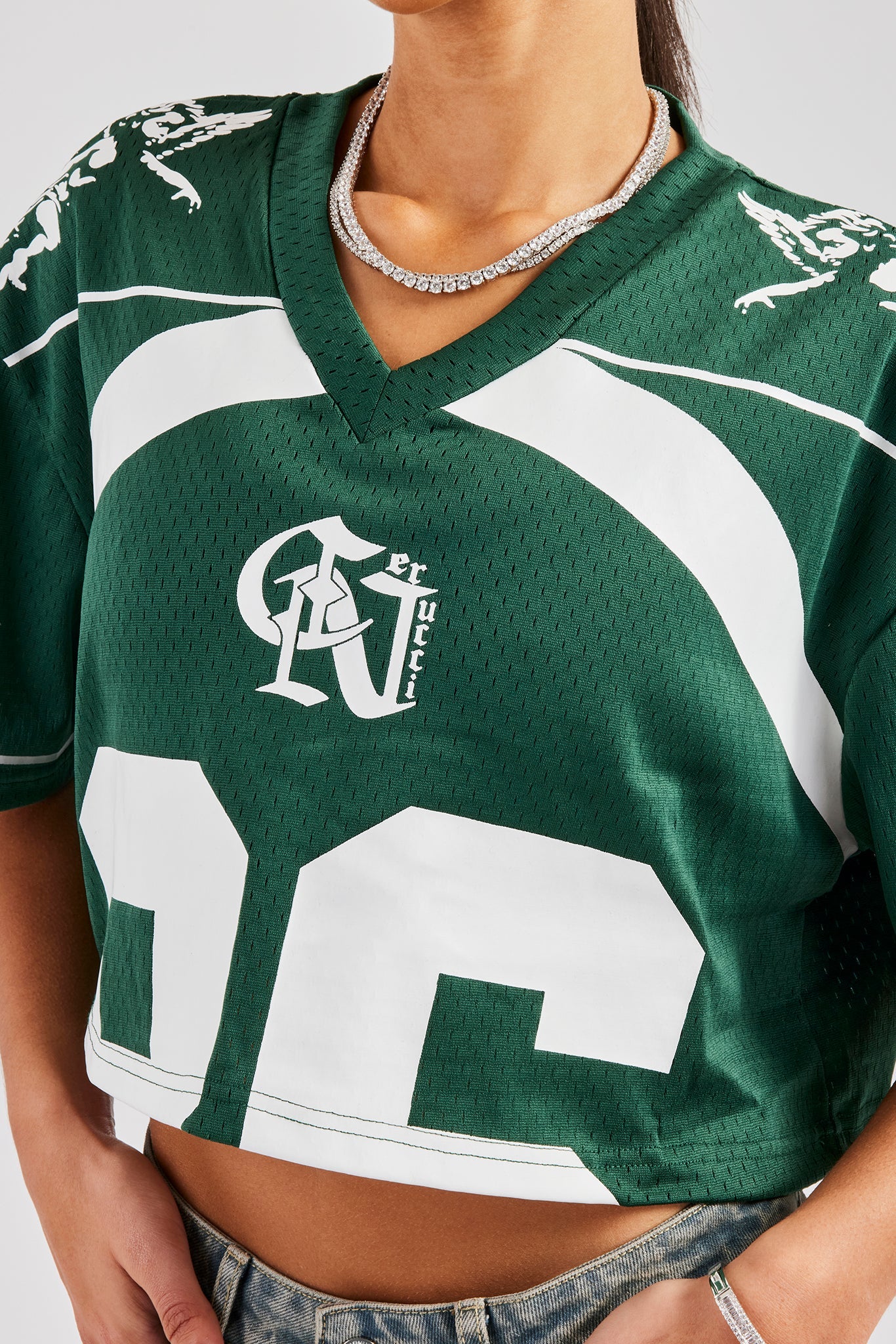 Mesh Cropped 86 Top - Forest Green