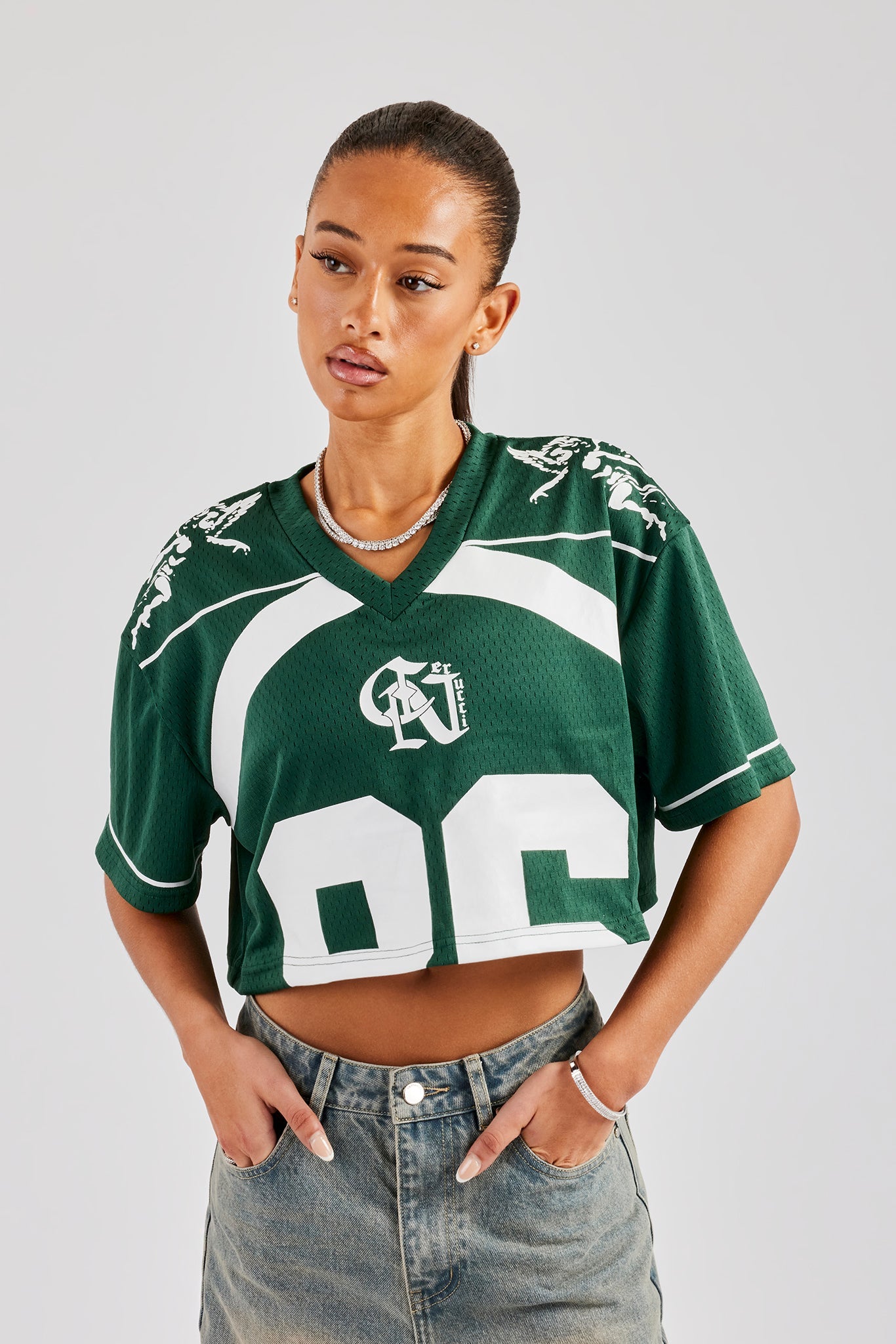 Mesh Cropped 86 Top - Forest Green
