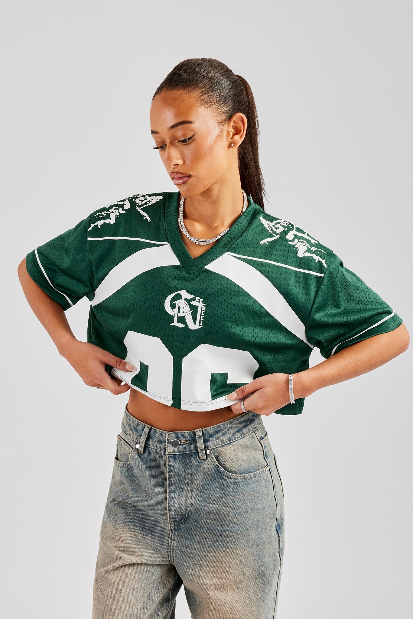 Mesh Cropped 86 Top - Forest Green