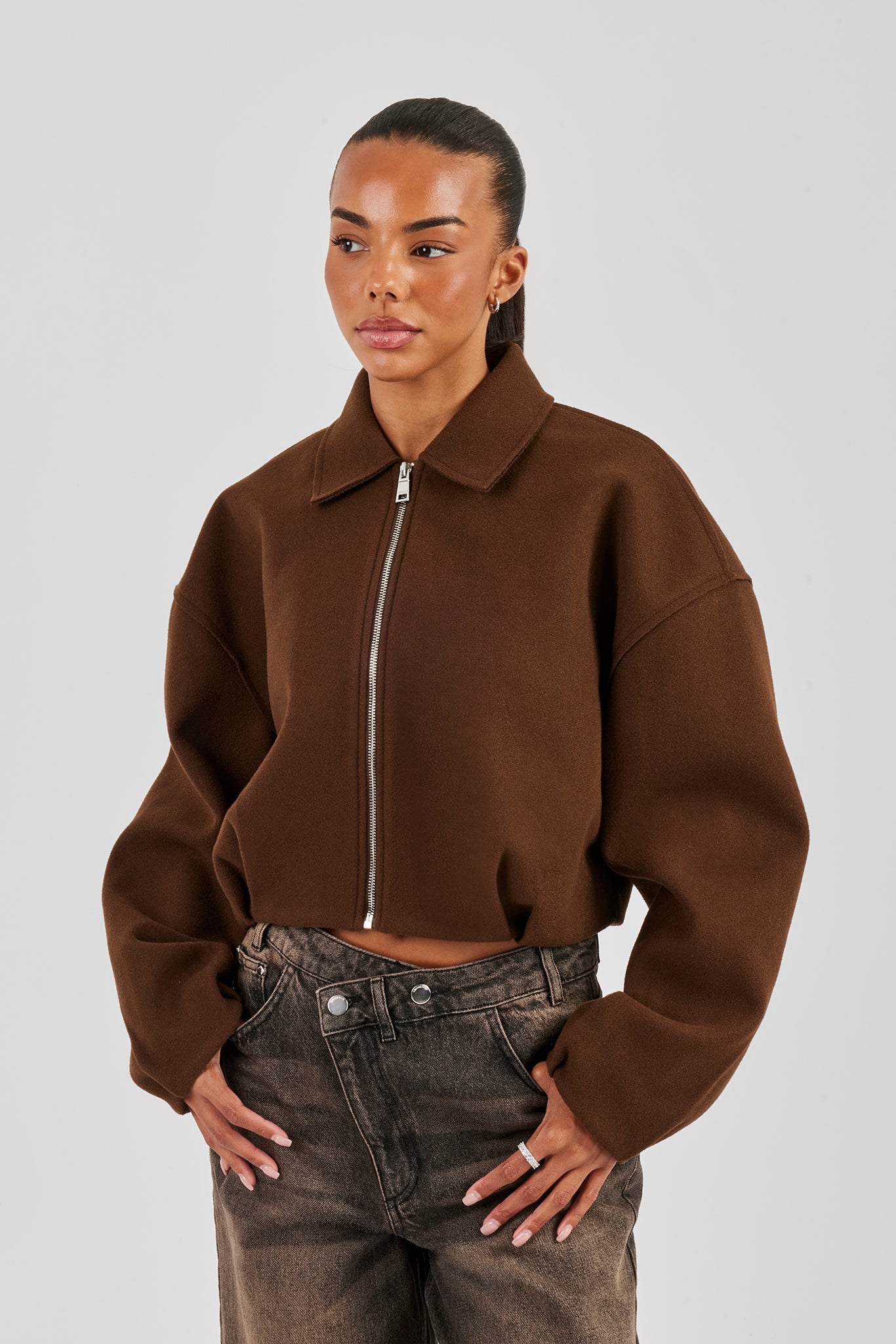 Wool Harrington Jacket - Chocolate | Womens Outerwear | Shop