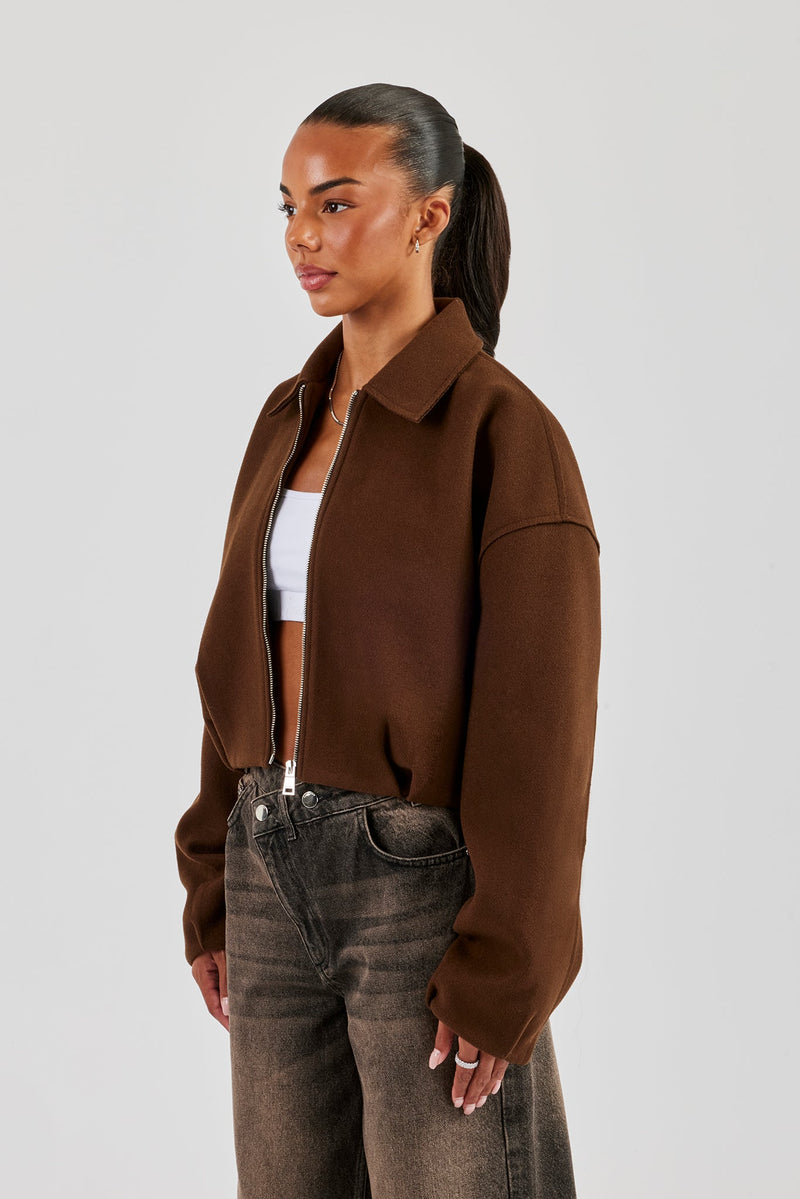 Wool Harrington Jacket - Chocolate