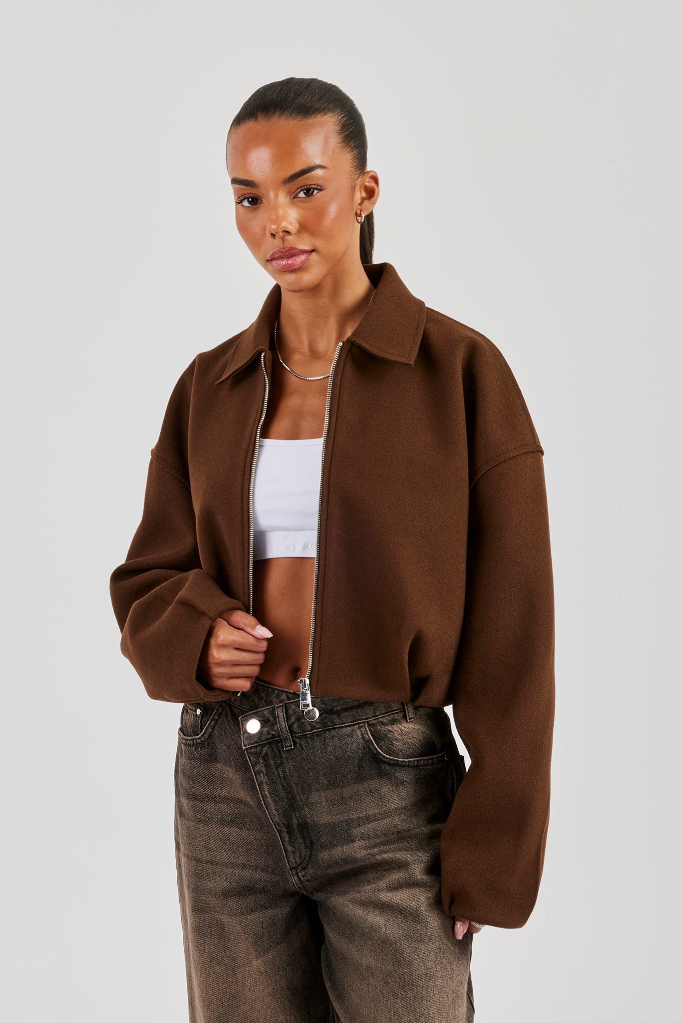 Wool Harrington Jacket - Chocolate