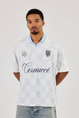 Check Printed Football Top - Light Blue