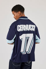 Cernucci Contrast Panel Football Top - Navy