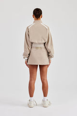 Cropped Panelled Nylon Track Jacket & Mini Skirt - Stone