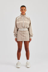 Cropped Panelled Nylon Track Jacket & Mini Skirt - Stone