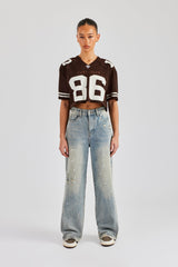 Cropped Varsity Football Top - Chocolate