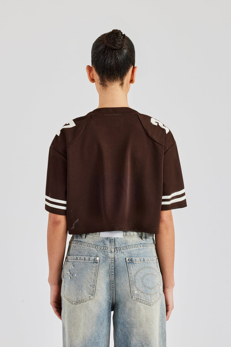 Cropped Varsity Football Top - Chocolate