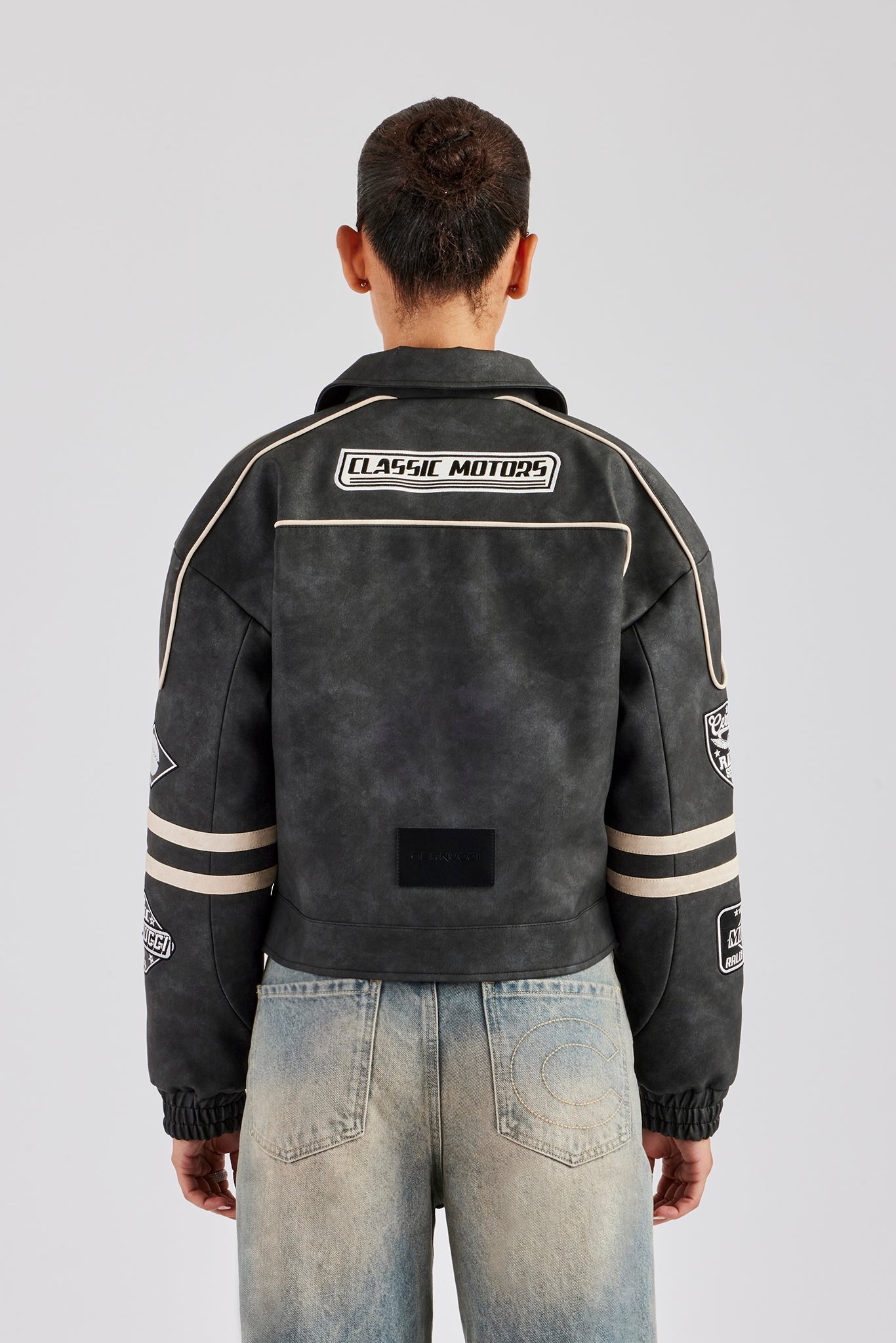 PU Moto Badge Harrington Jacket - Charcoal | Womens Outerwear