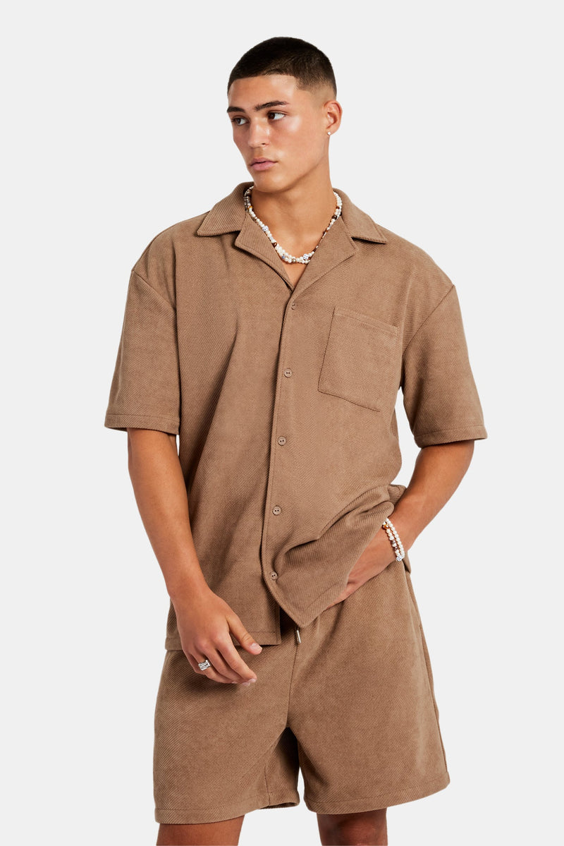 Heavyweight Textured Shirt & Short Set - Mocha