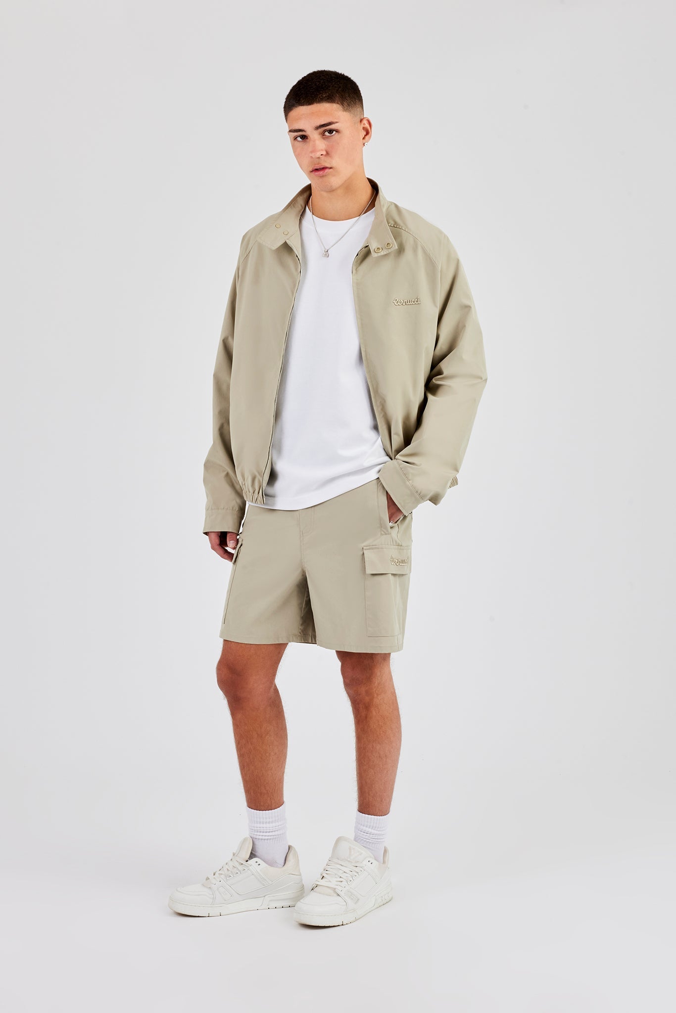 Funnel Neck Jacket & Shorts - Green