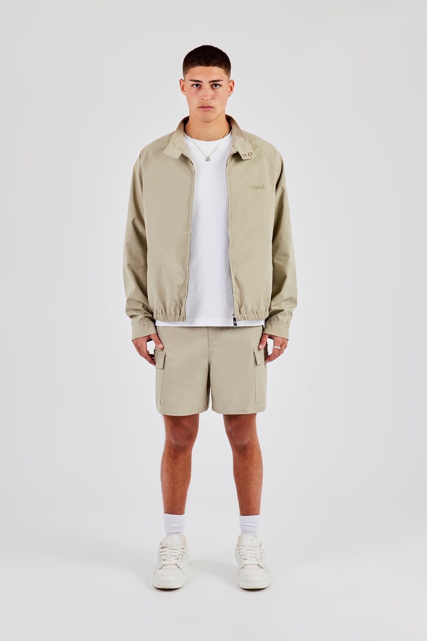 Funnel Neck Jacket & Shorts - Green