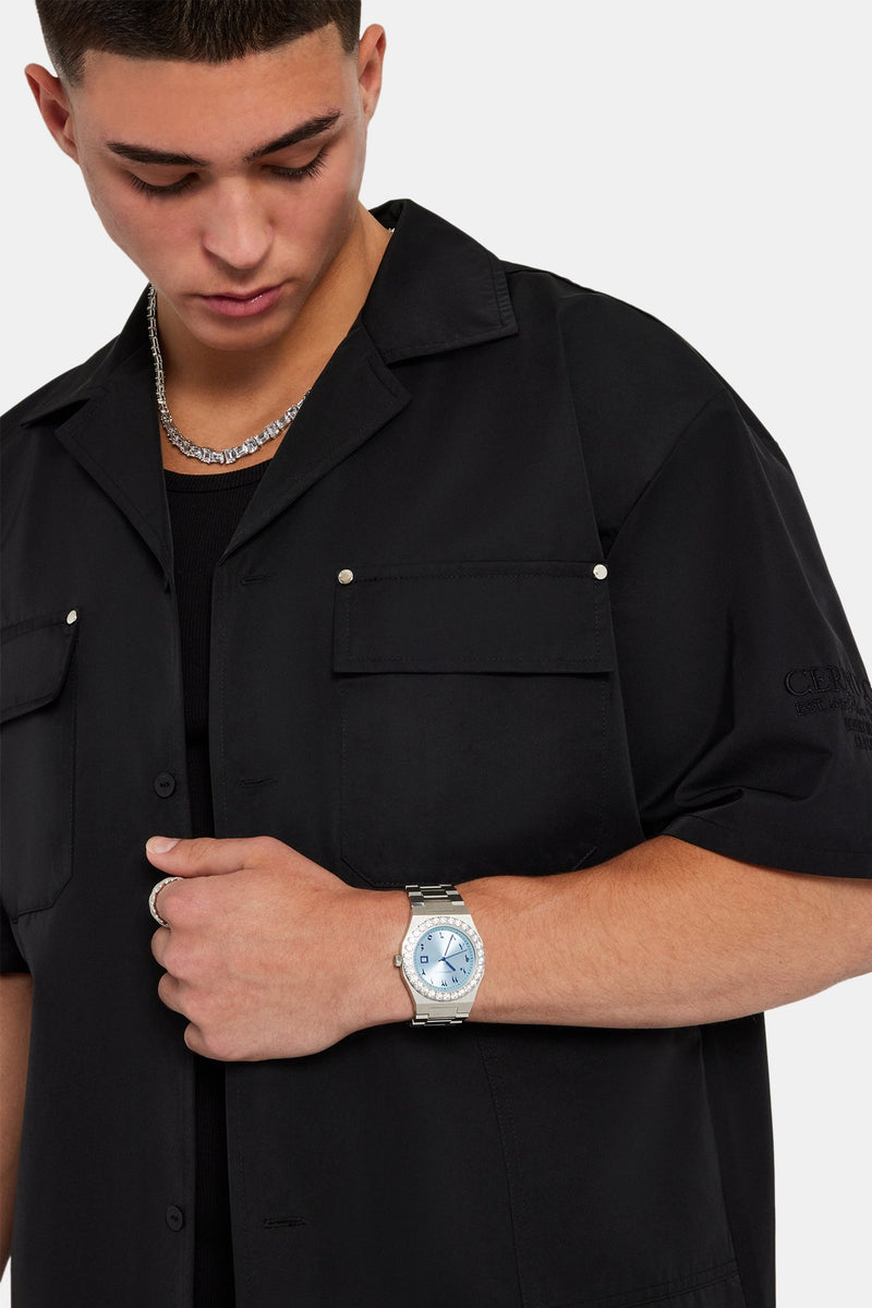 Carpenter Nylon Embroidered Shirt & Short Set - Black