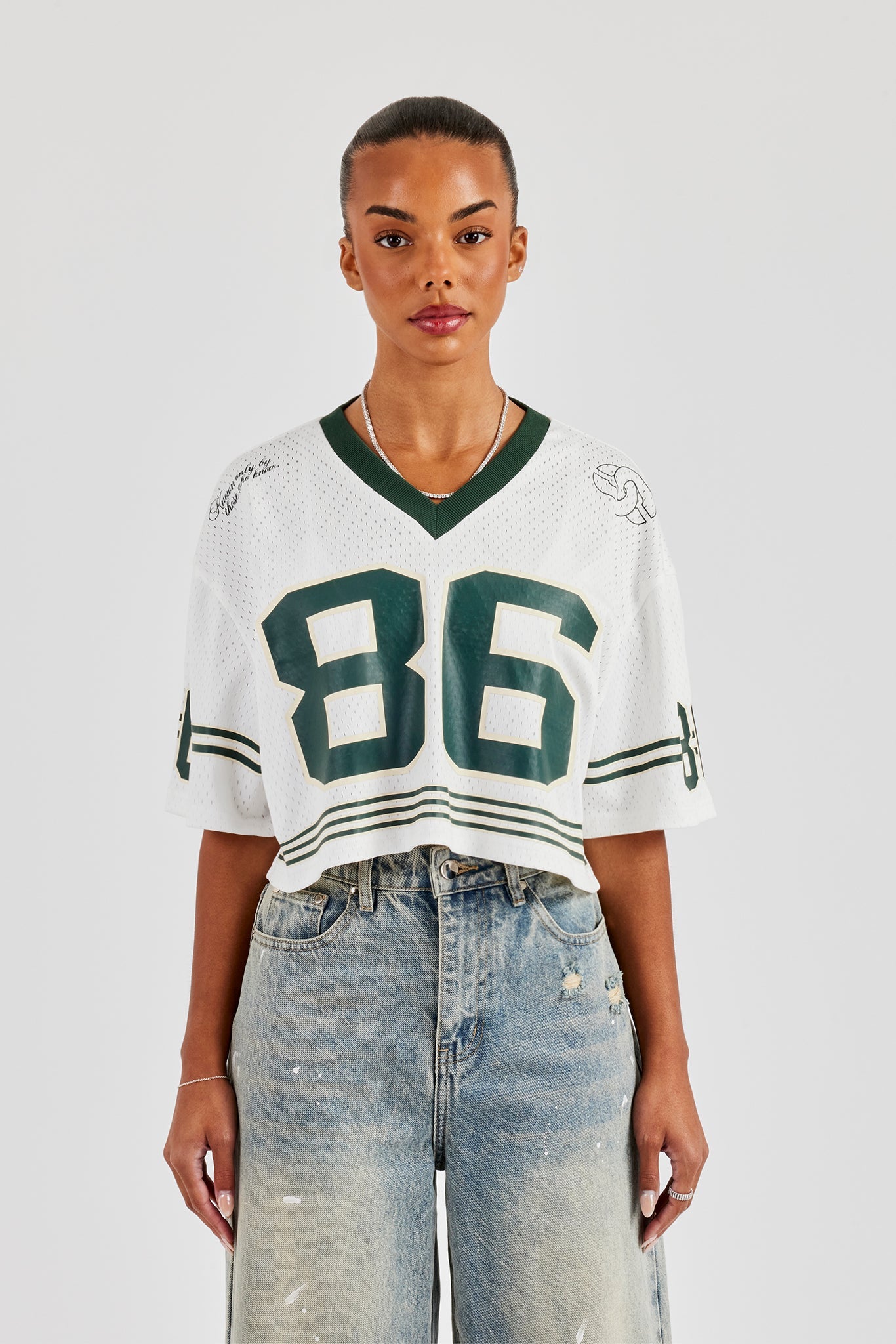 Mesh Varsity Cropped T-Shirt - White
