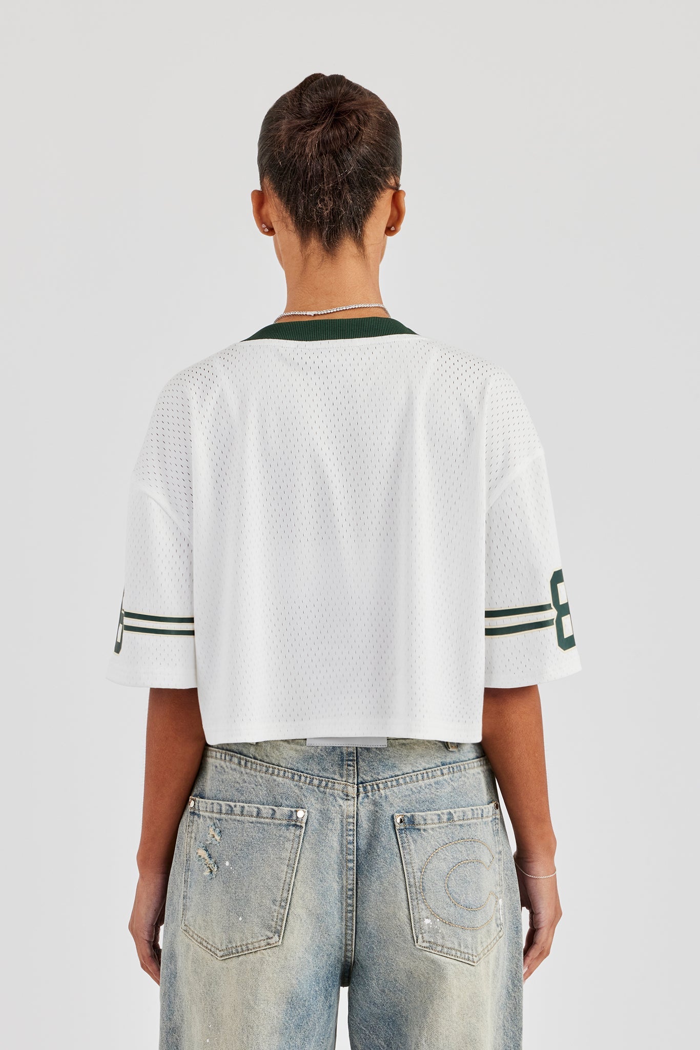 Mesh Varsity Cropped T-Shirt - White