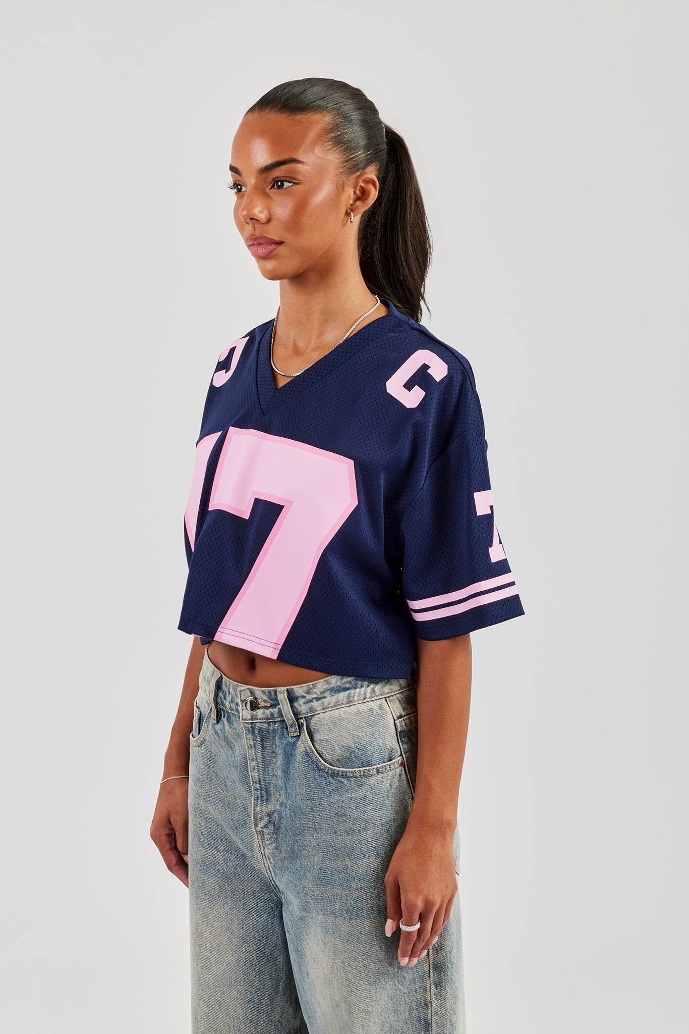 17 Mesh Cropped T-Shirt - Navy Blue