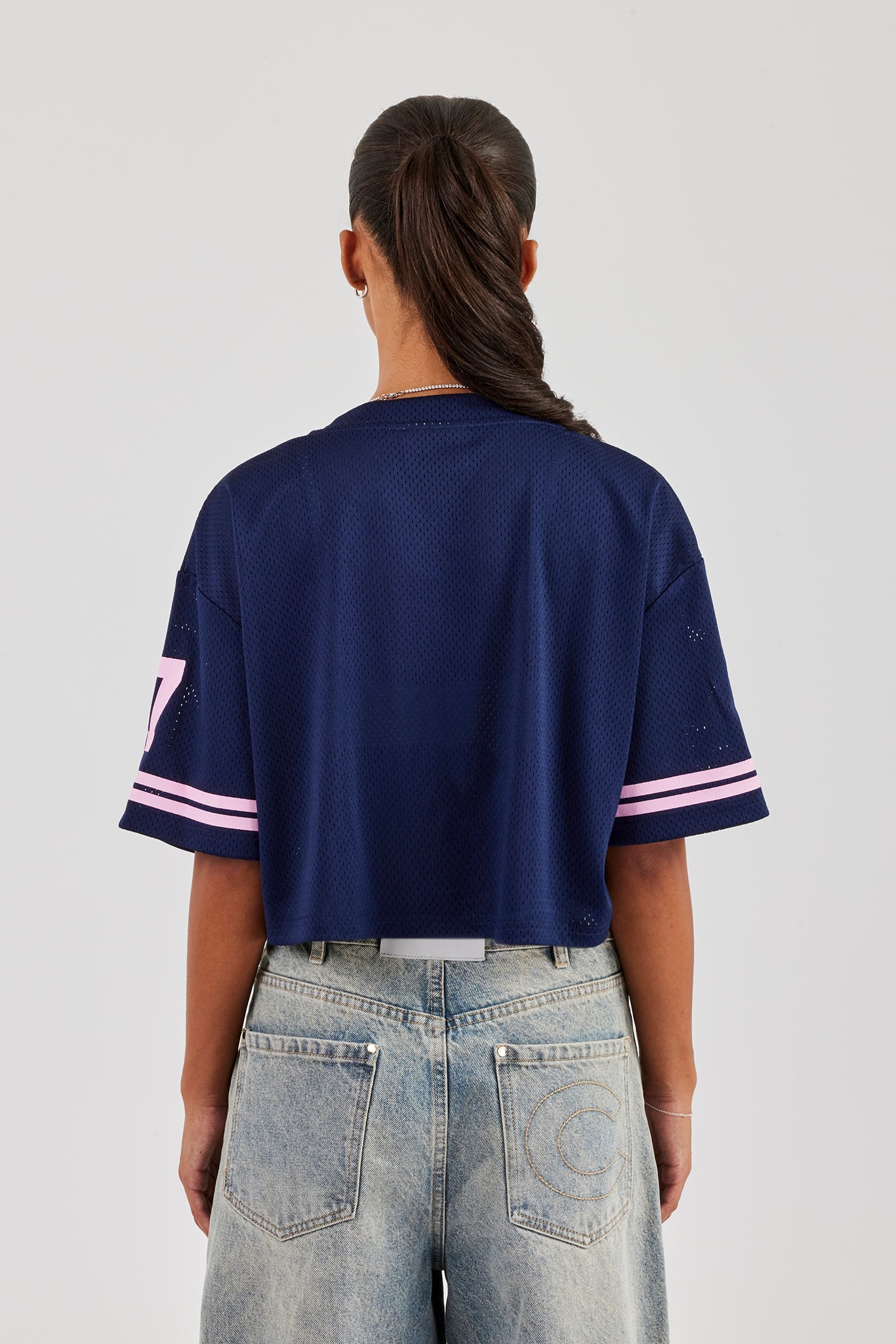 17 Mesh Cropped T-Shirt - Navy Blue