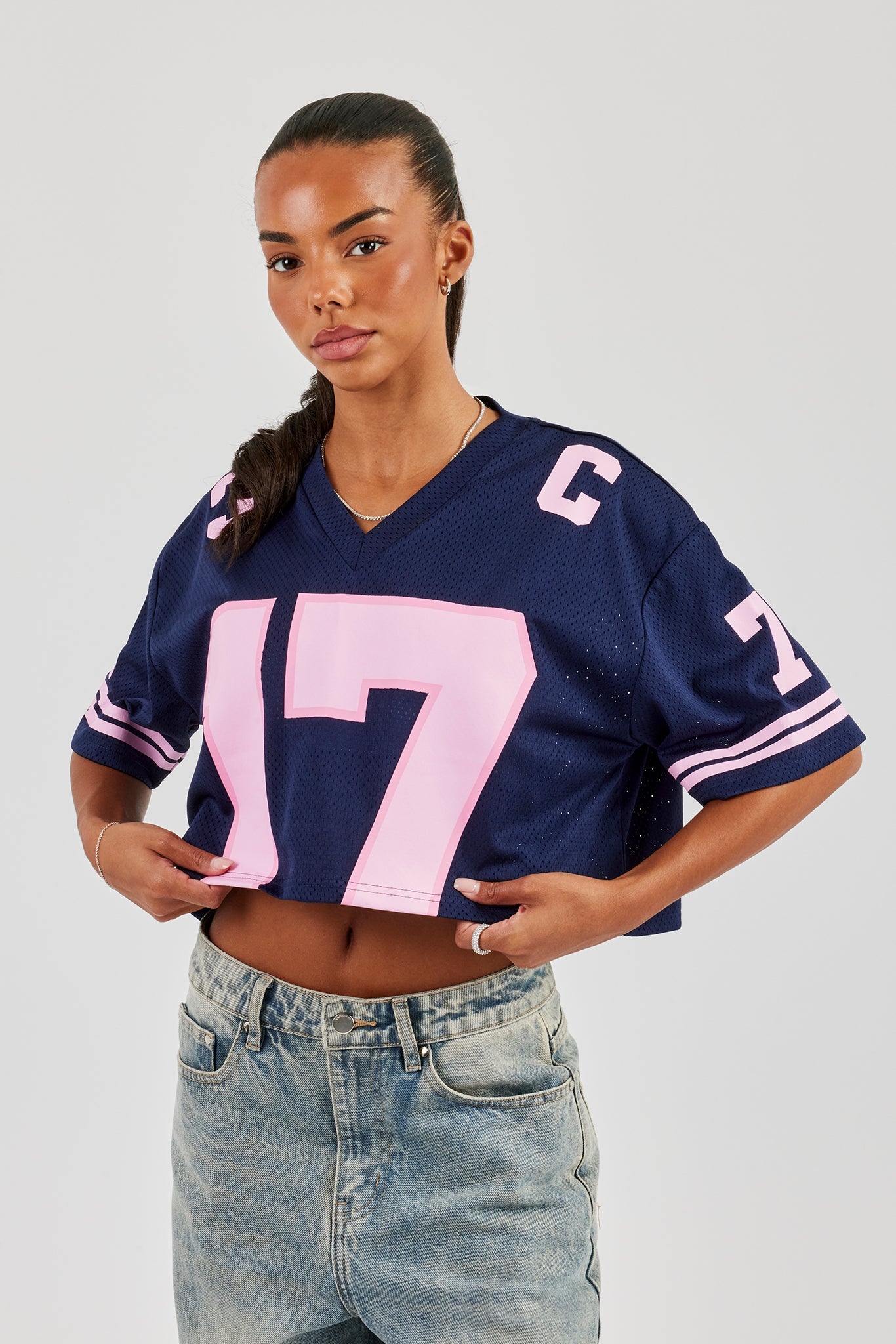 17 Mesh Cropped T-Shirt - Navy Blue