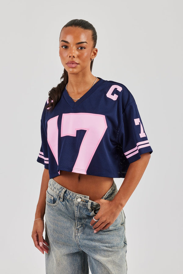 17 Mesh Cropped T-Shirt - Navy Blue