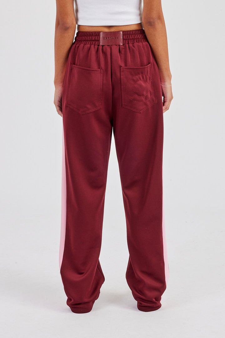 Contrast Panel Track Pant - Burgundy