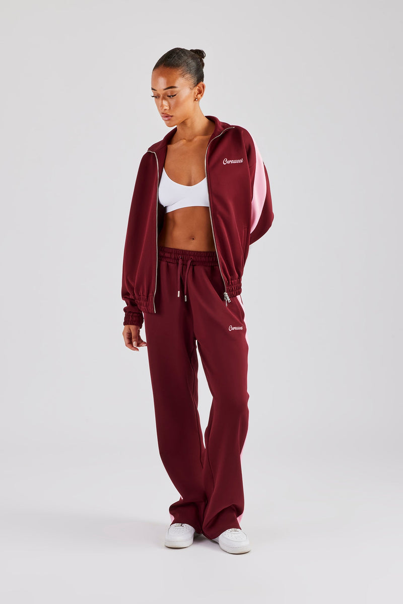 Womens Contrast Panel Track Jacket & Pant - Burgundy