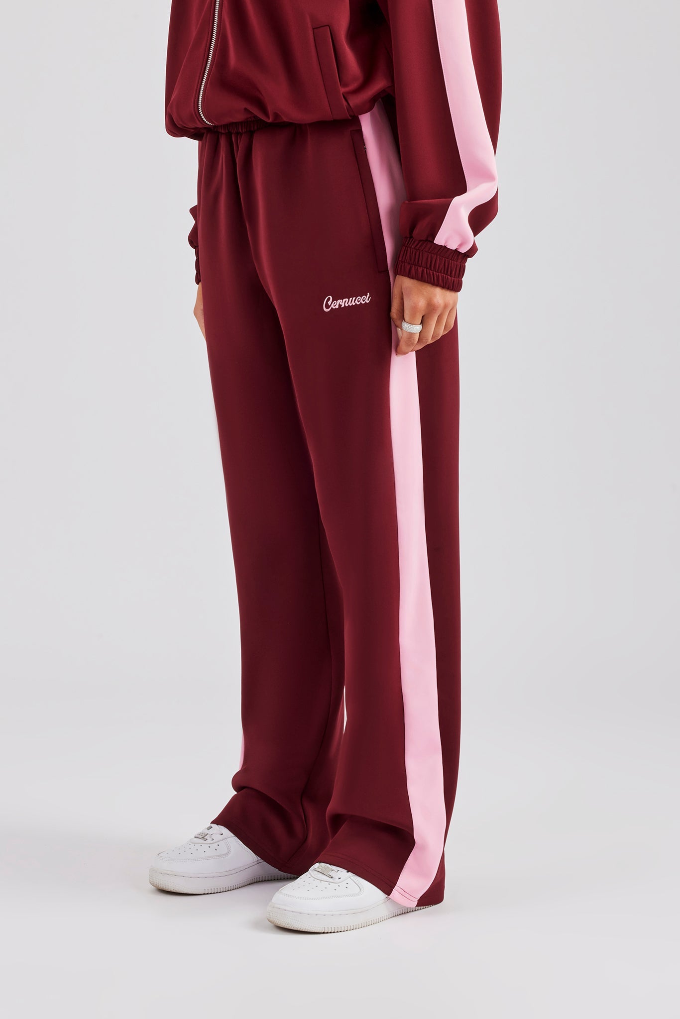 Womens Contrast Panel Track Jacket & Pant - Burgundy