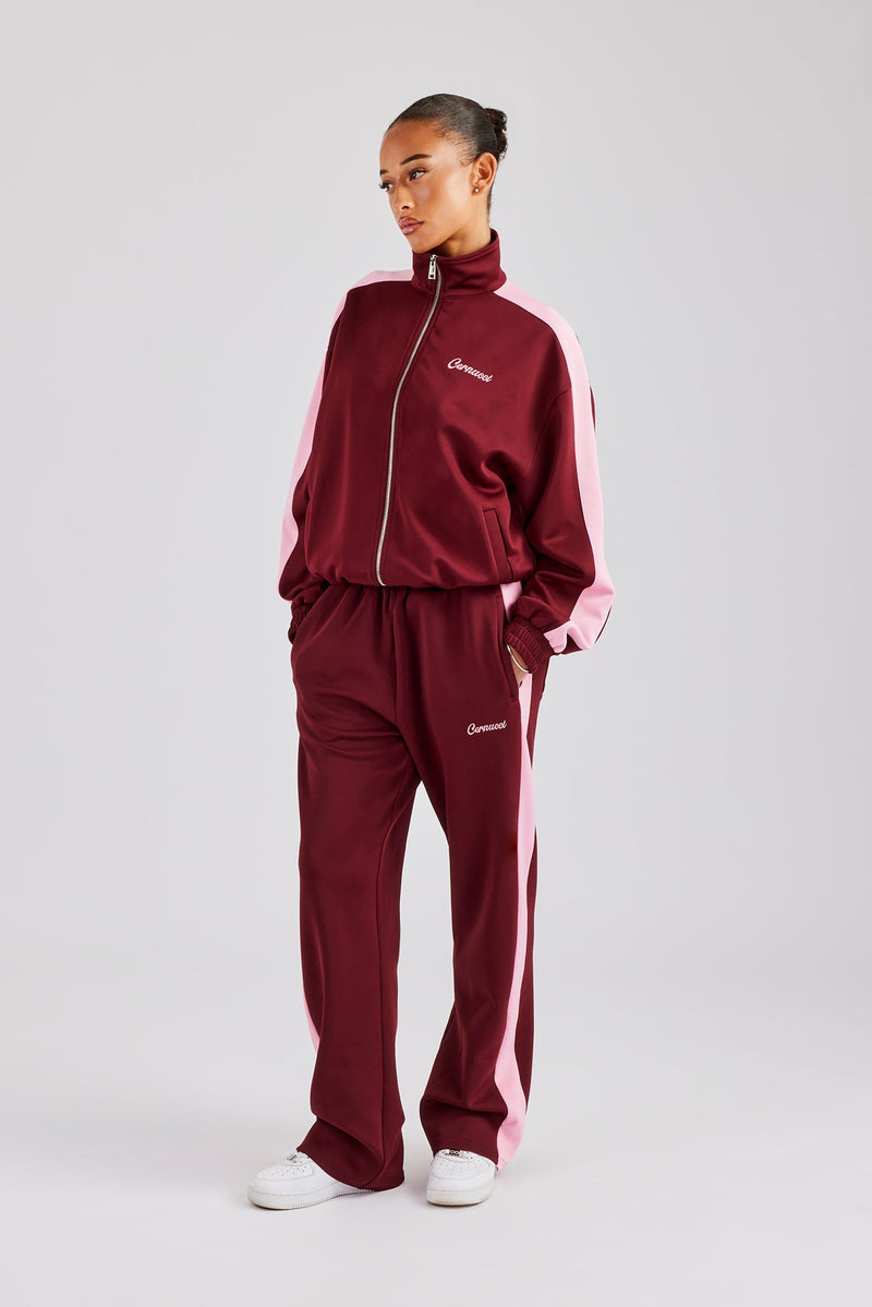 Womens Contrast Panel Track Jacket & Pant - Burgundy