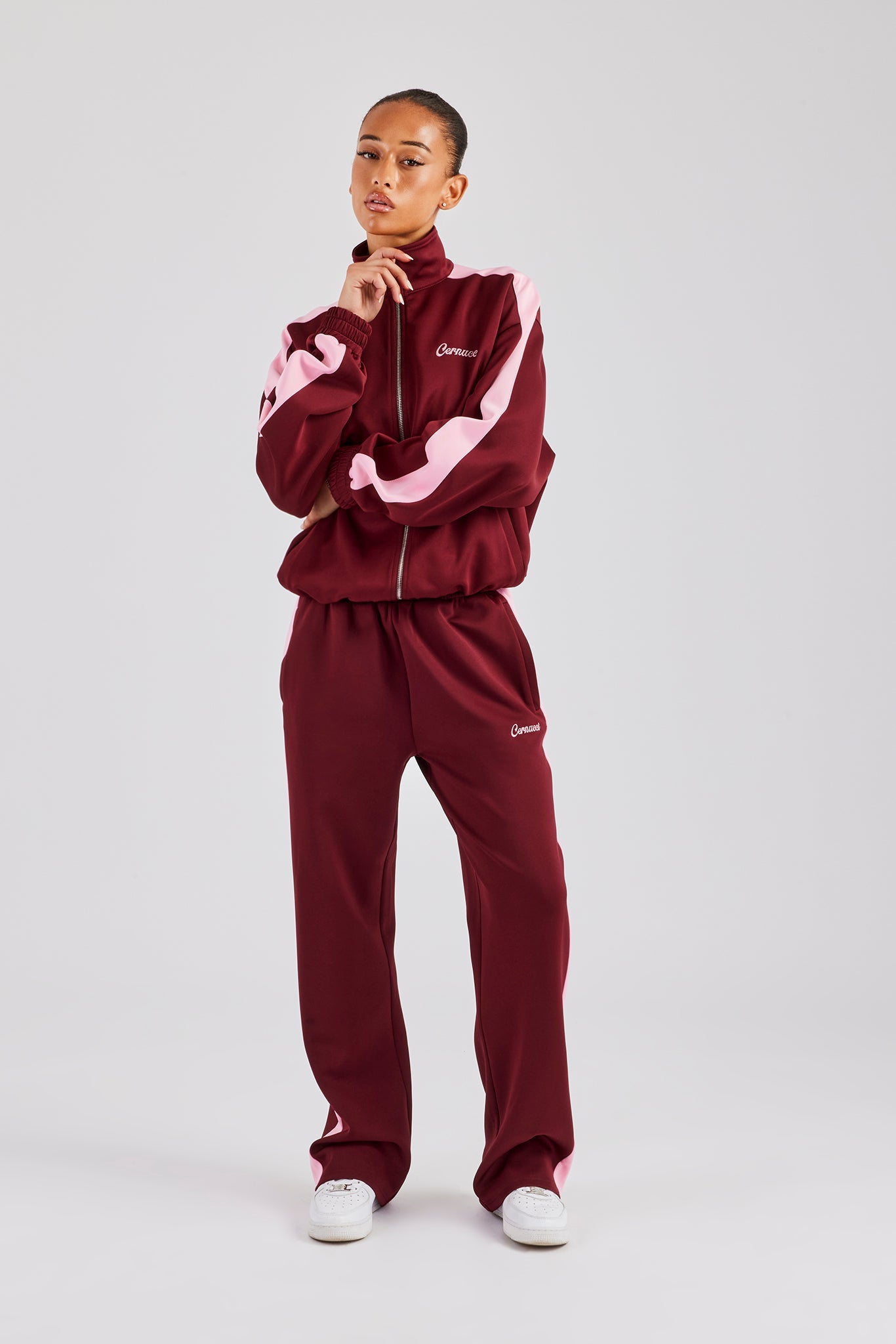 Womens Contrast Panel Track Jacket & Pant - Burgundy | Womens Sets