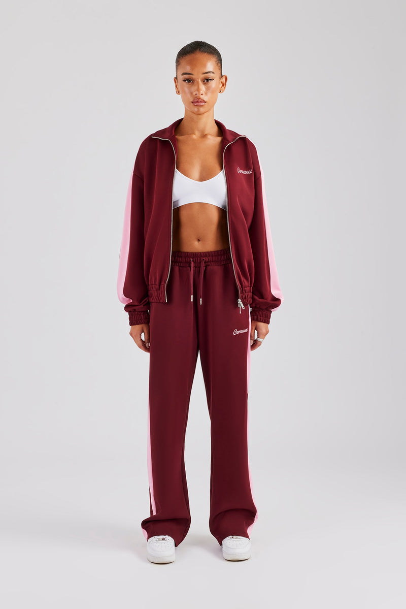 Womens Contrast Panel Track Jacket & Pant - Burgundy