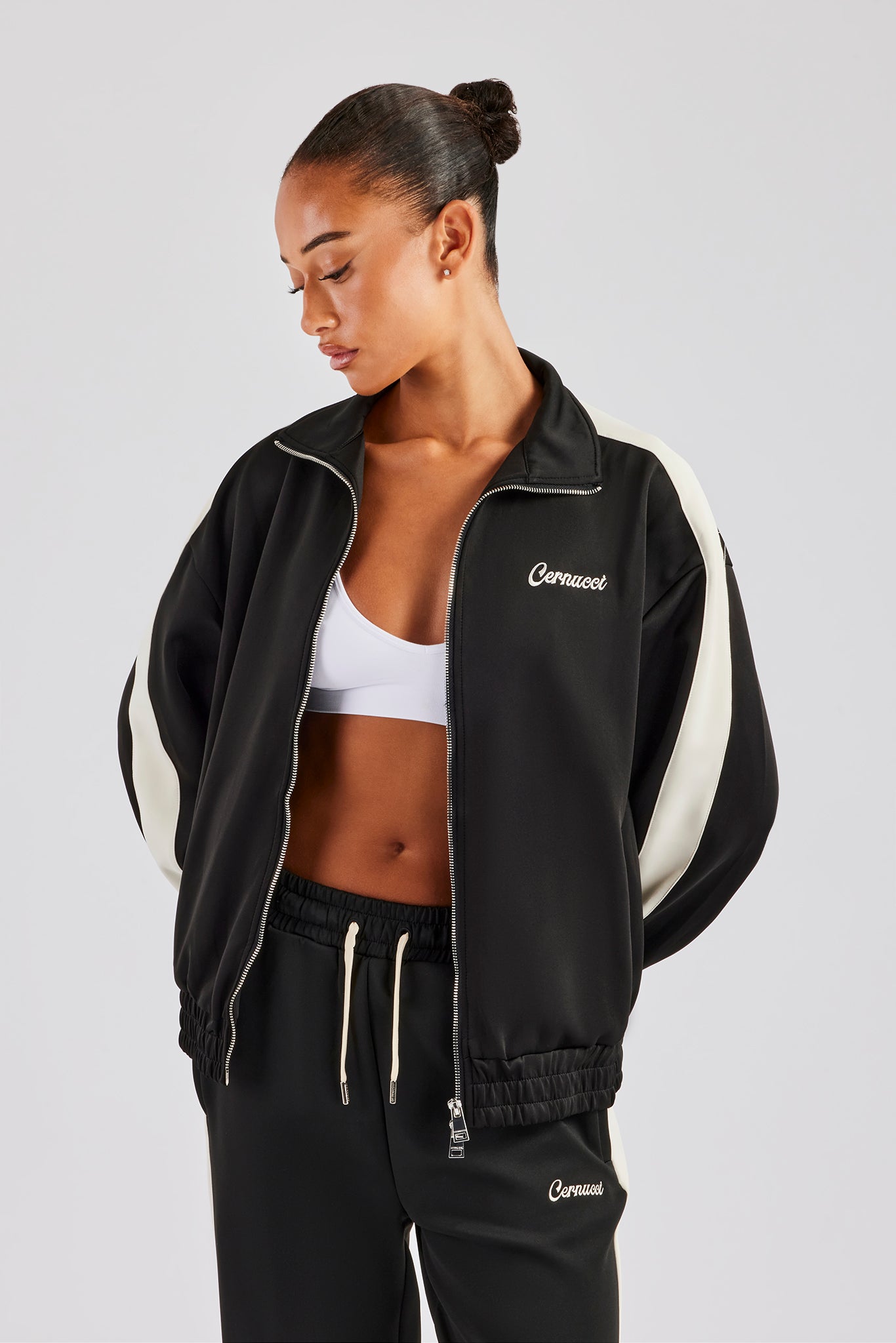 Womens Contrast Panel Track Jacket - Black | Womens Outerwear
