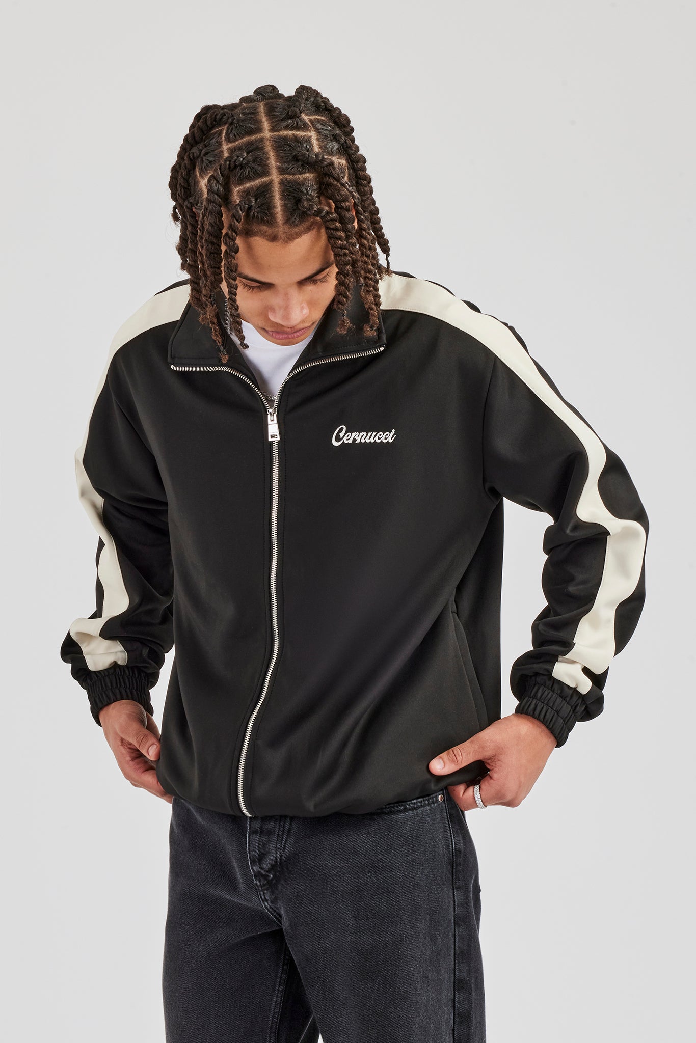 Contrast Panel Track Jacket - Black