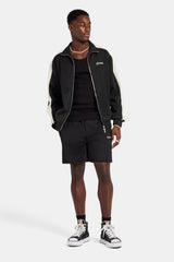 Mens Contrast Panel Track Jacket & Short Set - Black