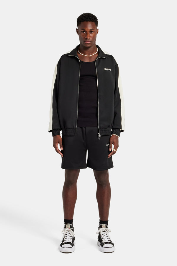 Mens Contrast Panel Track Jacket & Short Set - Black