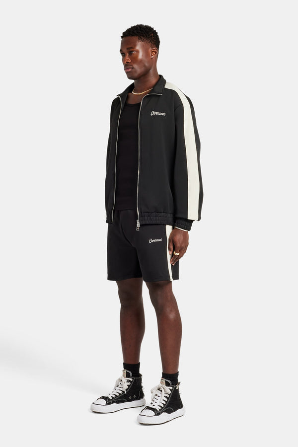 Mens Contrast Panel Track Jacket & Short Set - Black