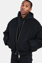 Cernucci PU Puffer Bomber Jacket - Black