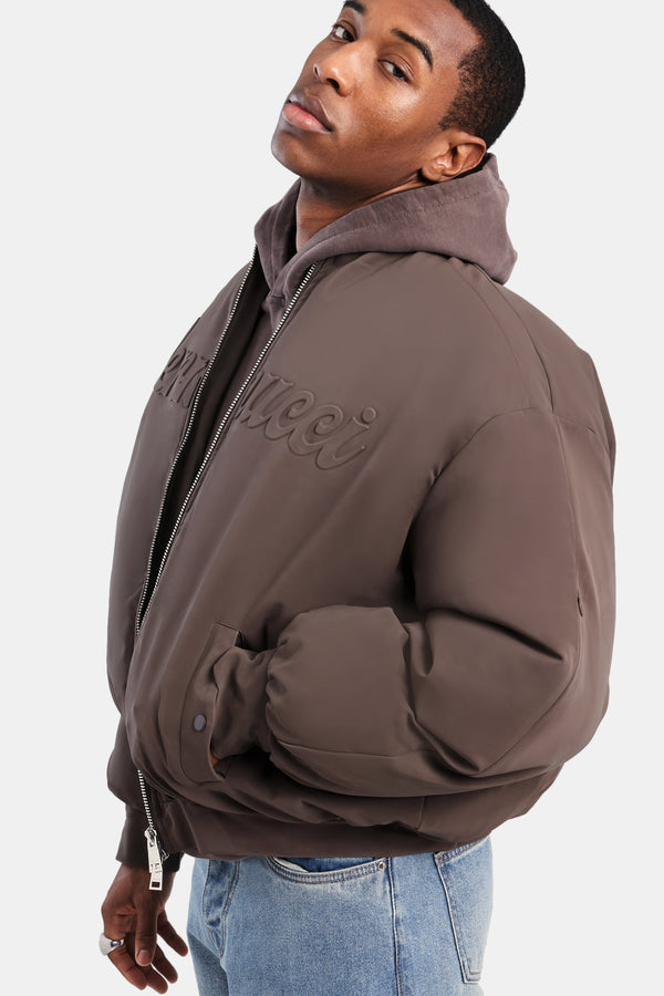 Cernucci PU Puffer Bomber Jacket - Brown