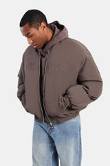 Cernucci PU Puffer Bomber Jacket - Brown