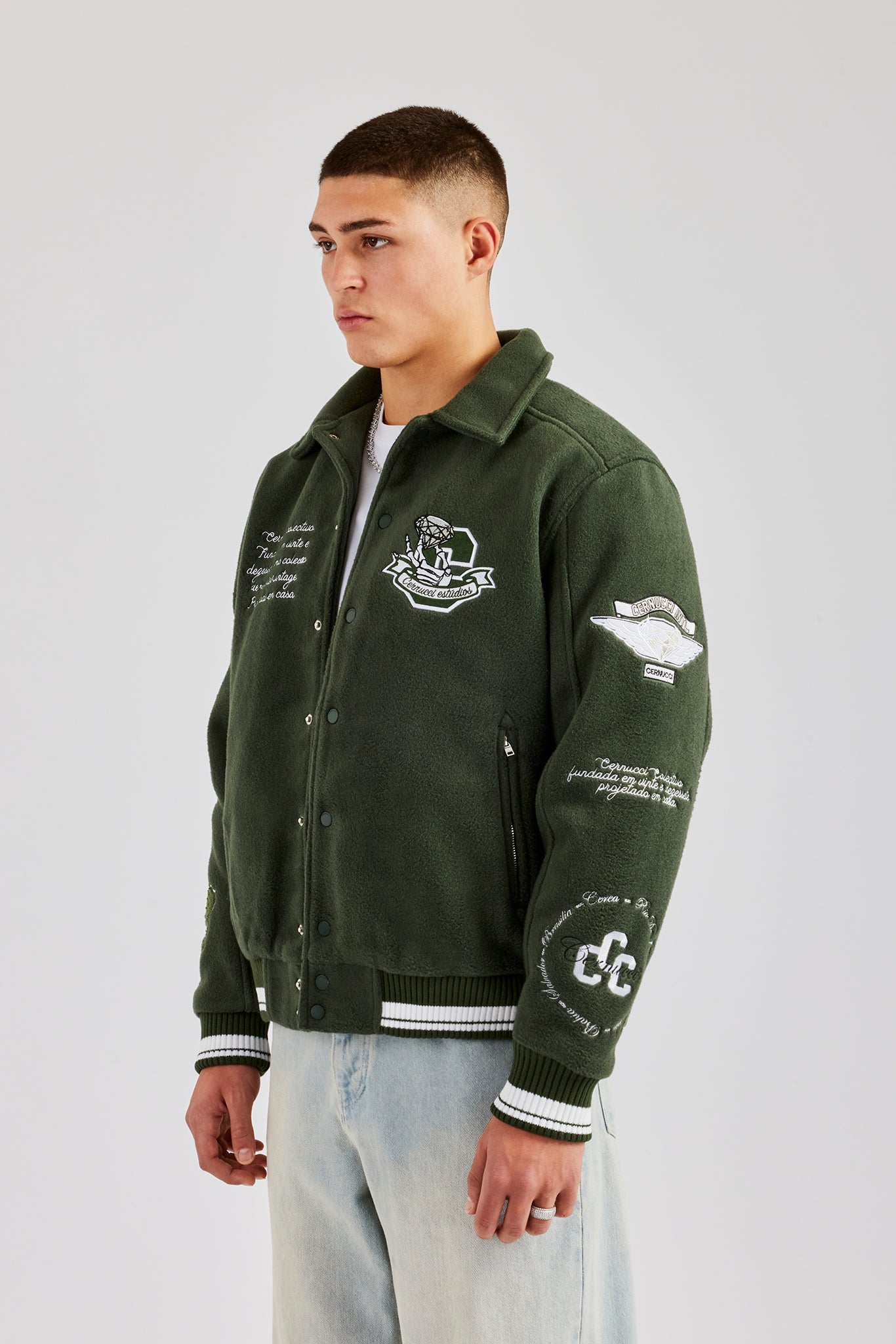 Varsity Harrington Bomber Jacket - Green | Mens Outerwear | Shop