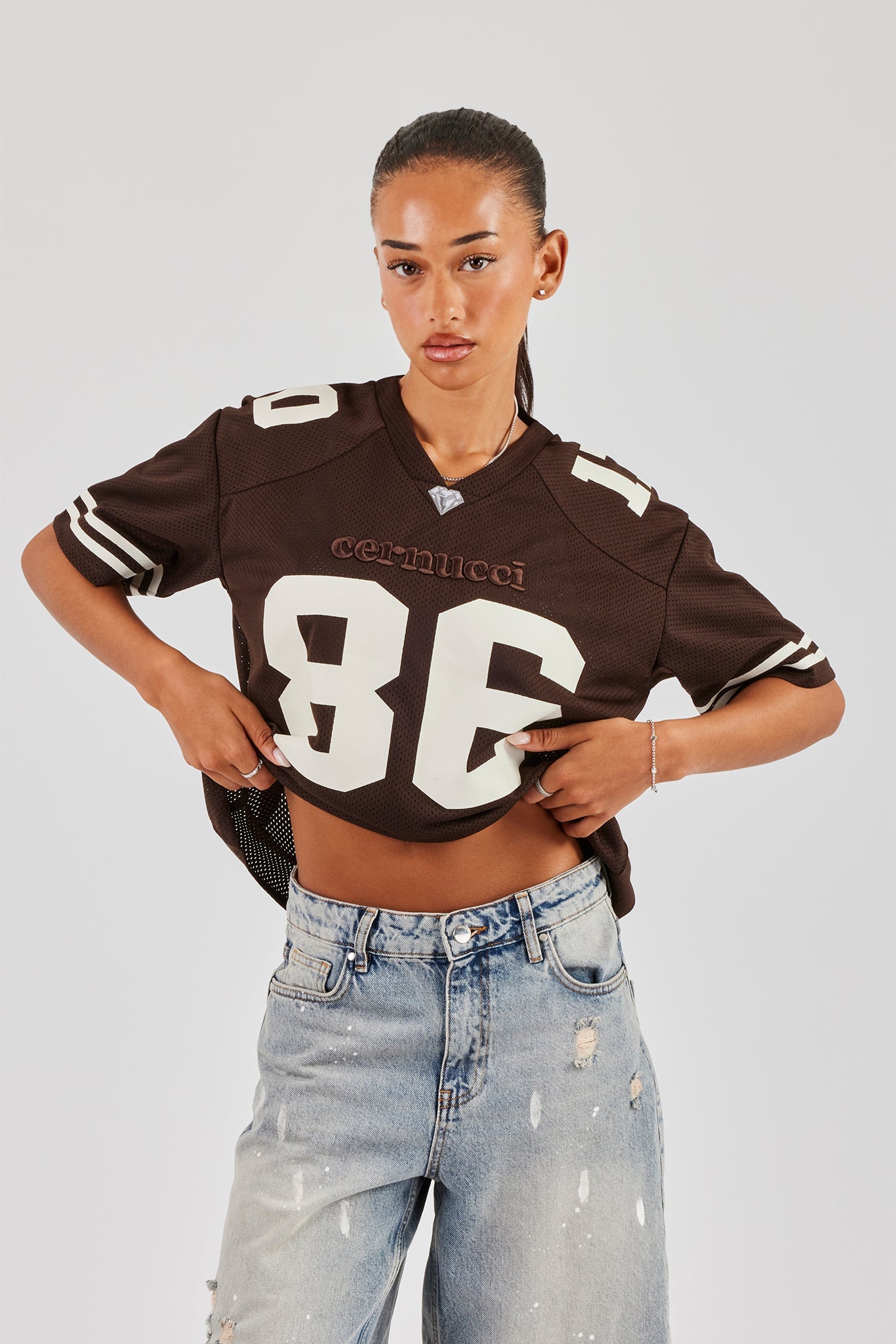 Varsity 86 Mesh Football Top - Chocolate