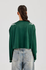 Mesh Cropped 86 Long Sleeve Top - Forest Green