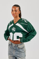 Mesh Cropped 86 Long Sleeve Top - Forest Green