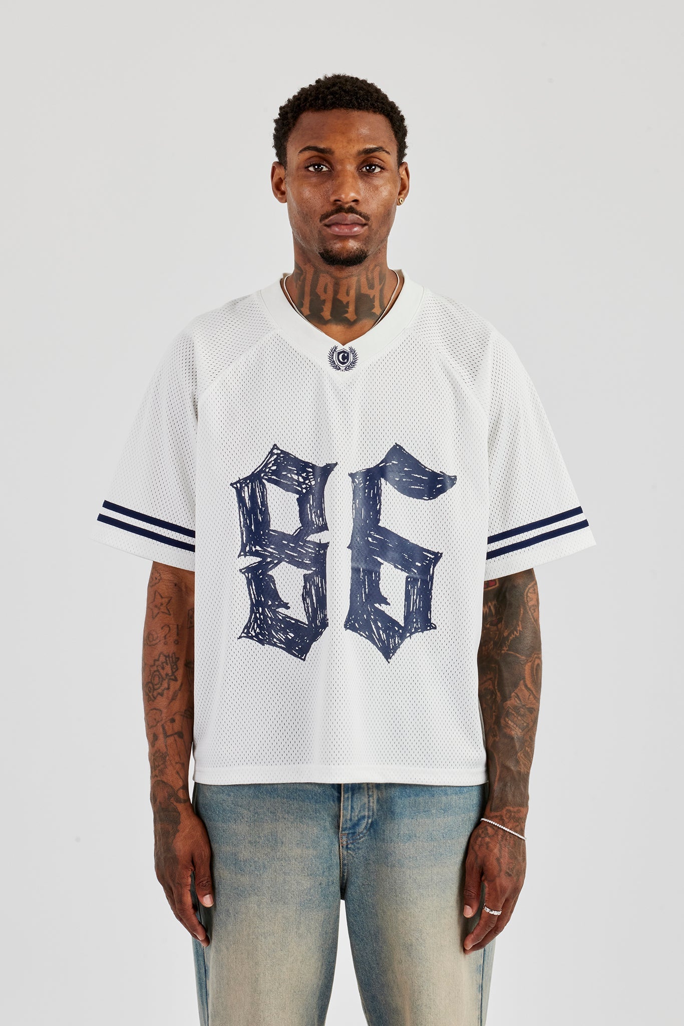 Sorm'86 Y-shirts Yシャツ ホワイト Lサイズ Mesh 86 Sports Stripe Jersey - White | Mens Tees & Vests | Shop T